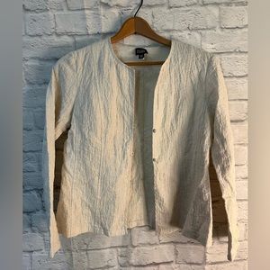 Eileen Fisher womens cream colored jacket size M with cloth buttons